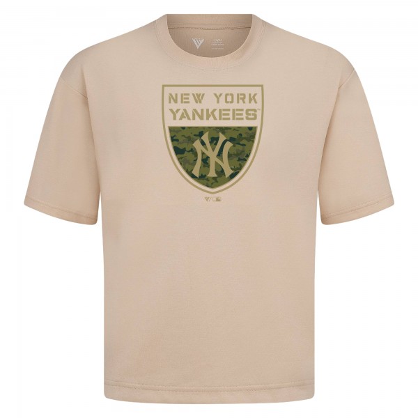 New York Yankees Levelwear Khaki Oversized Luxe Signature Knit Buckler T-Shirt