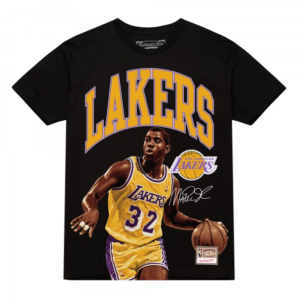 Футболка Los Angeles Lakers Magic Johnson Mitchell & Ness Black Hardwood Classics Player Arch