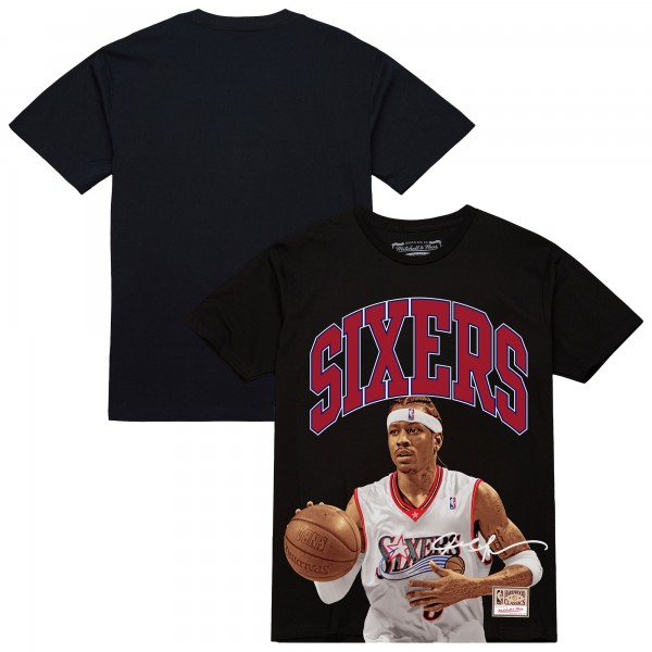 Philadelphia 76ers Allen Iverson Mitchell & Ness Black Hardwood Classics Player Arch T-Shirt