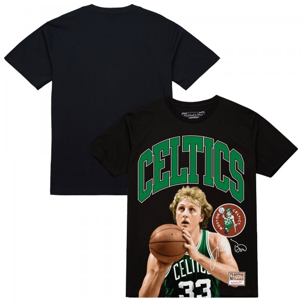 Boston Celtics Larry Bird Mitchell & Ness Black Hardwood Classics Player Arch T-Shirt