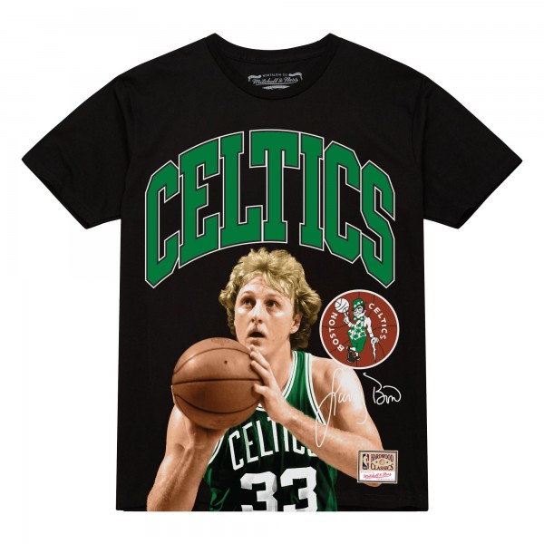 Boston Celtics Larry Bird Mitchell & Ness Black Hardwood Classics Player Arch T-Shirt