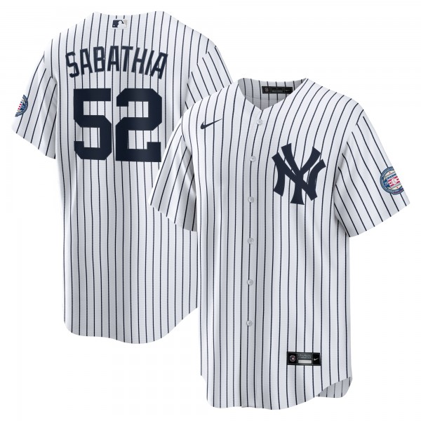 Игровая джерси New York Yankees CC Sabathia Nike White 2025 Baseball Hall of Fame Name & Number Retired Replica