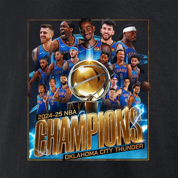 Футболка Oklahoma City Thunder Black 2025 NBA Finals Champions Roster Photo