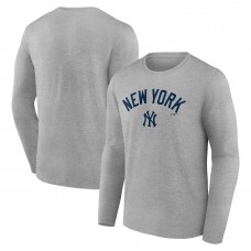 New York Yankees Gray Team Lockup Long Sleeve T-Shirt
