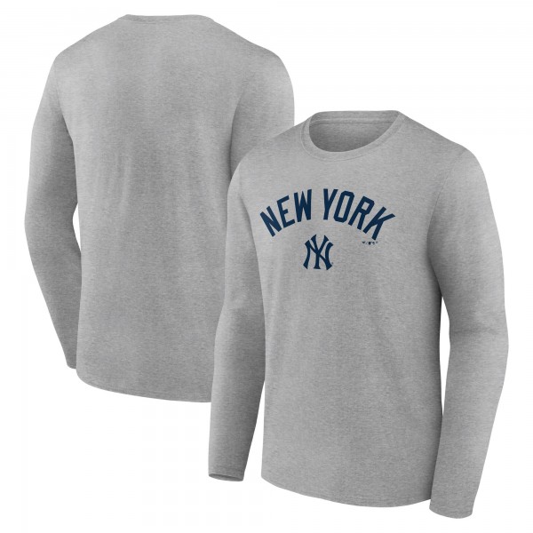 New York Yankees Gray Team Lockup Long Sleeve T-Shirt