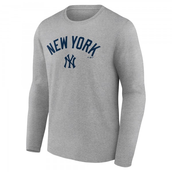New York Yankees Gray Team Lockup Long Sleeve T-Shirt