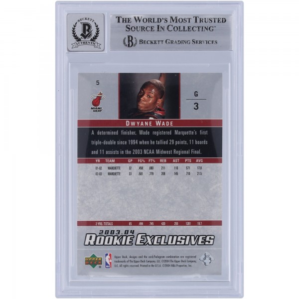 Dwyane Wade Miami Heat Autographed 2003-04 Upper Deck Rookie Exclusives #5 Beckett Fanatics Witnessed Authenticated 9/10 Rookie Card with HOF 23 Inscription