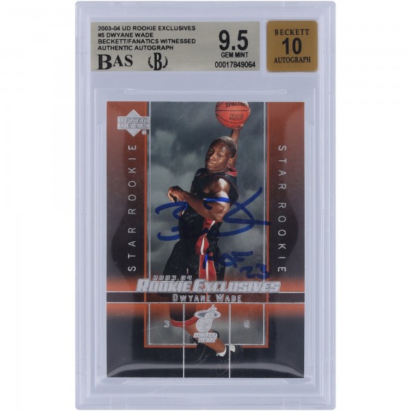 Dwyane Wade Miami Heat Autographed 2003-04 Upper Deck Rookie Exclusives #5 Beckett Fanatics Witnessed Authenticated 9.5/10 Rookie Card with HOF 23 Inscription