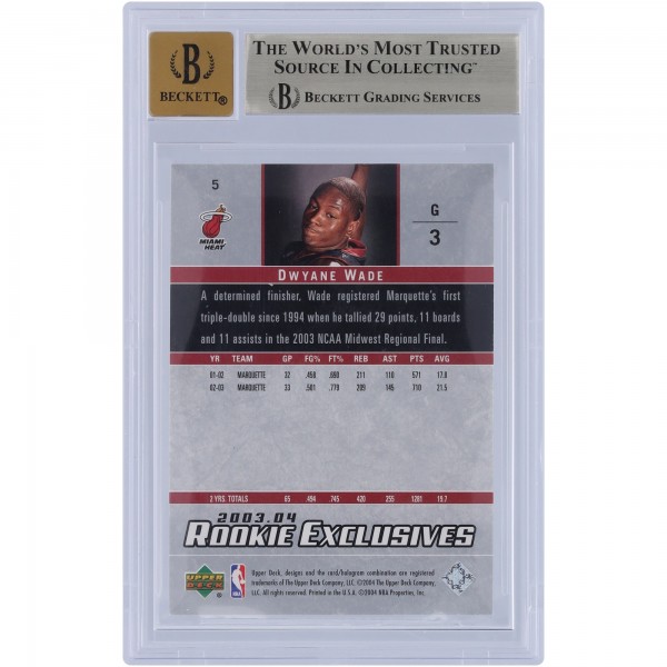 Dwyane Wade Miami Heat Autographed 2003-04 Upper Deck Rookie Exclusives #5 Beckett Fanatics Witnessed Authenticated 9.5/10 Rookie Card with HOF 23 Inscription