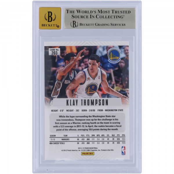 Klay Thompson Golden State Warriors Autographed 2012-13 Panini Prizm #203 Beckett Fanatics Witnessed Authenticated 9.5/10 Rookie Card