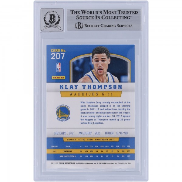 Klay Thompson Golden State Warriors Autographed 2012-13 Panini #207 Beckett Fanatics Witnessed Authenticated 9/10 Rookie Card