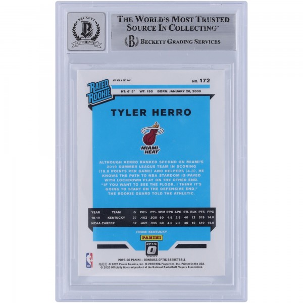 Tyler Herro Miami Heat Autographed 2019-20 Panini Donruss Optic Fanatics Box Set #172 Beckett Fanatics Witnessed Authenticated 9/10 Rookie Card