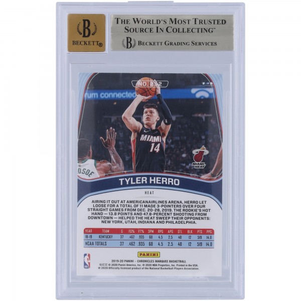 Tyler Herro Miami Heat Autographed 2019-20 Panini Chronicles Marquee #252 Beckett Fanatics Witnessed Authenticated 9.5/10 Rookie Card