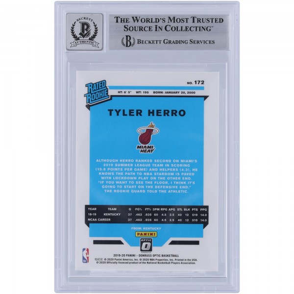 Tyler Herro Miami Heat Autographed 2019-20 Panini Donruss Optic #172 Beckett Fanatics Witnessed Authenticated 9/10 Rookie Card