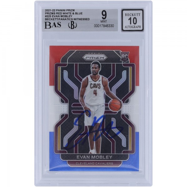 Evan Mobley Cleveland Cavaliers Autographed 2021-22 Panini Prizm Red White & Blue Prizm #325 Beckett Fanatics Witnessed Authenticated 9/10 Rookie Card
