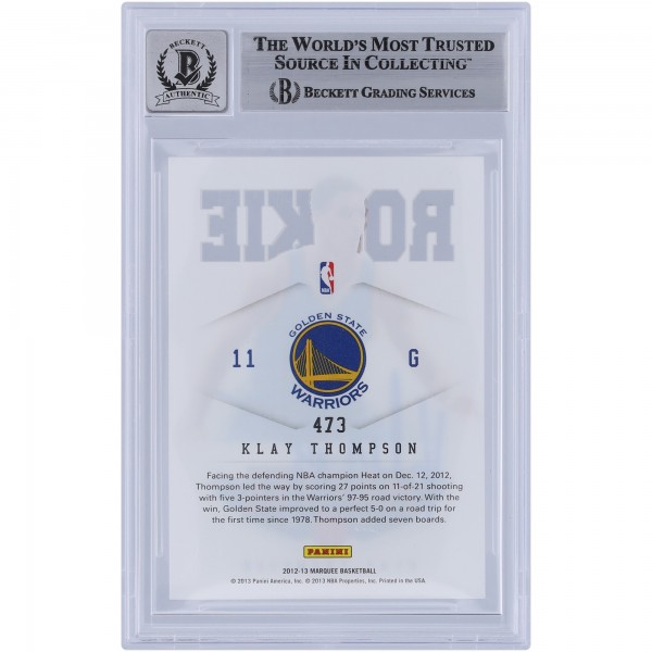 Klay Thompson Golden State Warriors Autographed 2012-13 Panini Marquee #473 Beckett Fanatics Witnessed Authenticated 9/10 Rookie Card