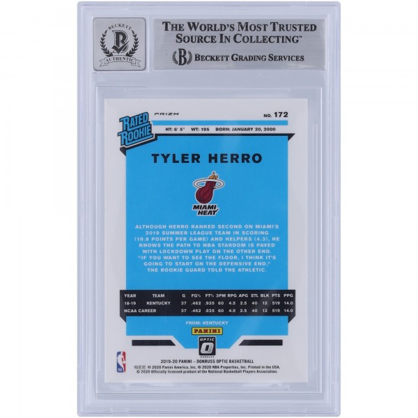 Tyler Herro Miami Heat Autographed 2019-20 Panini Donruss Optic Blue Velocity #172 Beckett Fanatics Witnessed Authenticated 9/10 Rookie Card