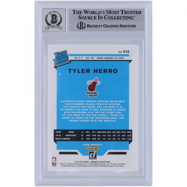 Tyler Herro Miami Heat Autographed 2019-20 Panini Donruss #212 Beckett Fanatics Witnessed Authenticated 9/10 Rookie Card
