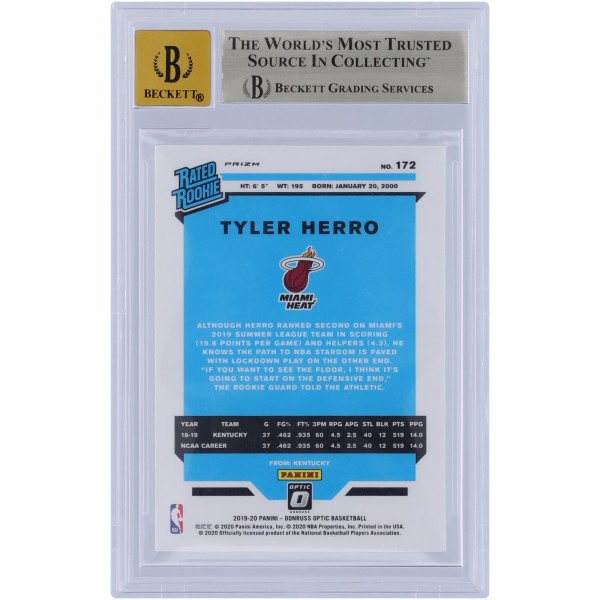 Tyler Herro Miami Heat Autographed 2019-20 Panini Donruss Optic Fanatics Box Set #172 Beckett Fanatics Witnessed Authenticated 9.5/10 Rookie Card