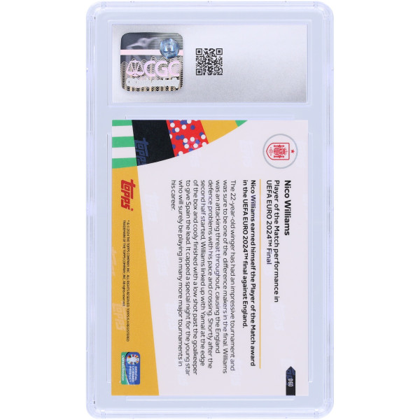 Карточка Nico Williams Spain National Team 2024 Topps Now UEFA Euro Of The Match Performance In UEFA Euro 2024 Final #60 CGC Authenticated 9.5