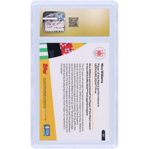 Карточка Nico Williams Spain National Team 2024 Topps Now UEFA Euro Of The Match Performance In UEFA Euro 2024 Final #60 CGC Authenticated Pristine 10
