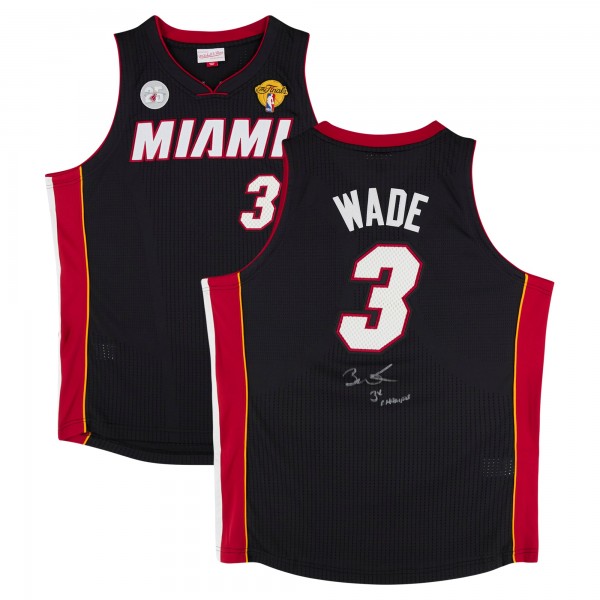 Игровая джерси Dwyane Wade Miami Heat Autographed Fanatics Authentic Black Mitchell & Ness 2012-13 Authentic with 3X Champs Inscription