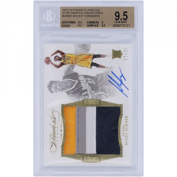 Myles Turner Indiana Pacers Autographed 2015-16 Panini Flawless Quad-Color RPA #SR-MT #12/25 BGS Authenticated 9.5/10 Rookie Card - 9.5,9,9.5,9.5 Subgrades