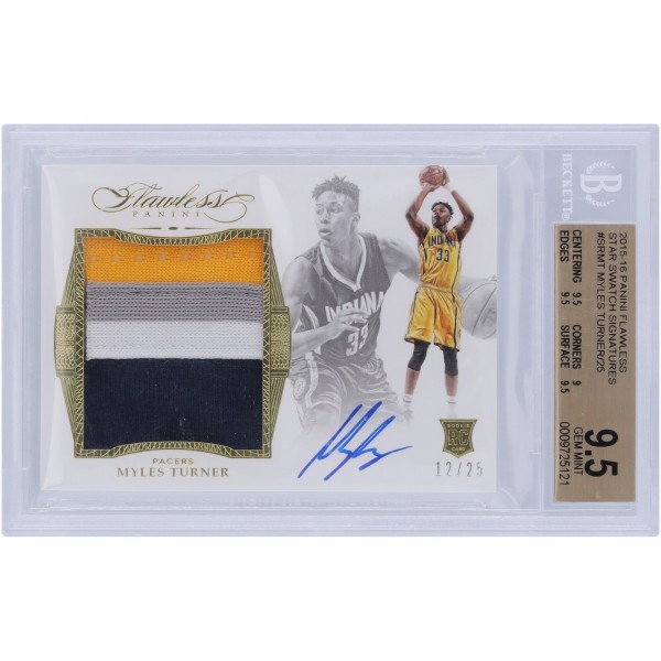 Myles Turner Indiana Pacers Autographed 2015-16 Panini Flawless Quad-Color RPA #SR-MT #12/25 BGS Authenticated 9.5/10 Rookie Card - 9.5,9,9.5,9.5 Subgrades