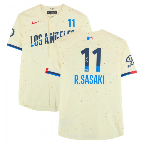 Roki Sasaki Los Angeles Dodgers Autographed Fanatics Authentic Cream Nike City Connect Limited Jersey