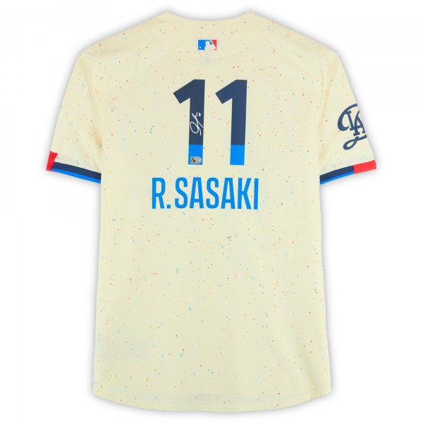 Roki Sasaki Los Angeles Dodgers Autographed Fanatics Authentic Cream Nike City Connect Limited Jersey