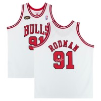 Игровая джерси Dennis Rodman Chicago Bulls Autographed Fanatics Authentic White Mitchell & Ness 1997-98 Authentic with Finals Patch