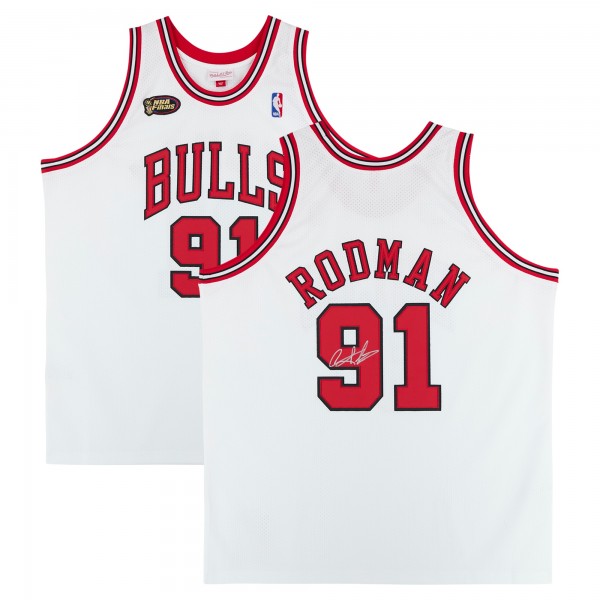 Игровая джерси Dennis Rodman Chicago Bulls Autographed Fanatics Authentic White Mitchell & Ness 1997-98 Authentic with Finals Patch