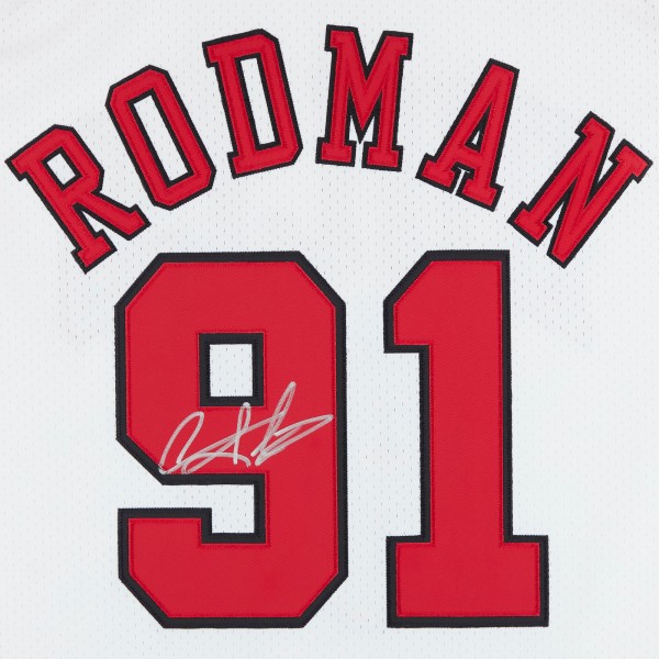 Игровая джерси Dennis Rodman Chicago Bulls Autographed Fanatics Authentic White Mitchell & Ness 1997-98 Authentic with Finals Patch