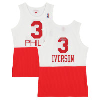 Allen Iverson Philadelphia 76ers Autographed Fanatics Authentic White/Red Mitchell & Ness 2003-04 Authentic Jersey with HOF 2K16 Inscription