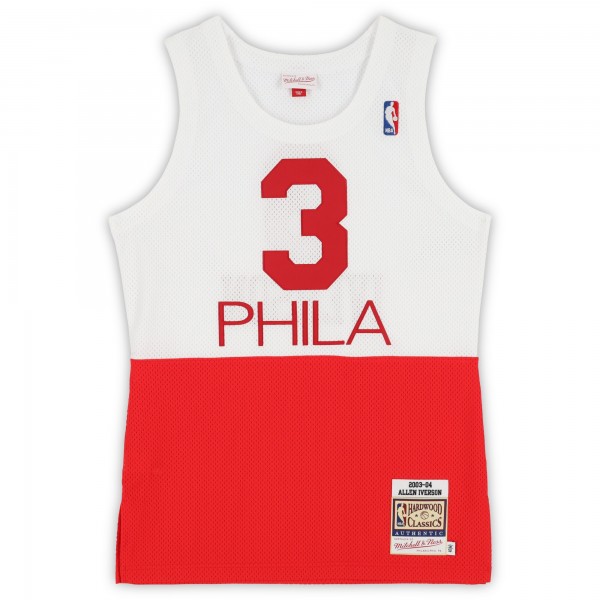 Allen Iverson Philadelphia 76ers Autographed Fanatics Authentic White/Red Mitchell & Ness 2003-04 Authentic Jersey with HOF 2K16 Inscription