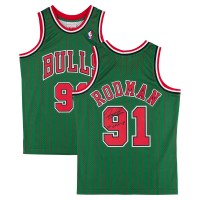 Игровая джерси Dennis Rodman Chicago Bulls Autographed Fanatics Authentic Green Mitchell & Ness 1995-96 Authentic with 5x Champ Inscription