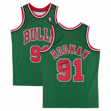 Игровая джерси Dennis Rodman Chicago Bulls Autographed Fanatics Authentic Green Mitchell & Ness 1995-96 Authentic with 5x Champ Inscription
