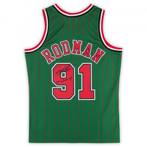 Игровая джерси Dennis Rodman Chicago Bulls Autographed Fanatics Authentic Green Mitchell & Ness 1995-96 Authentic with 5x Champ Inscription