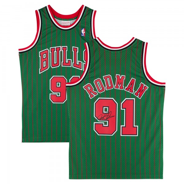 Игровая джерси Dennis Rodman Chicago Bulls Autographed Fanatics Authentic Green Mitchell & Ness 1995-96 Authentic