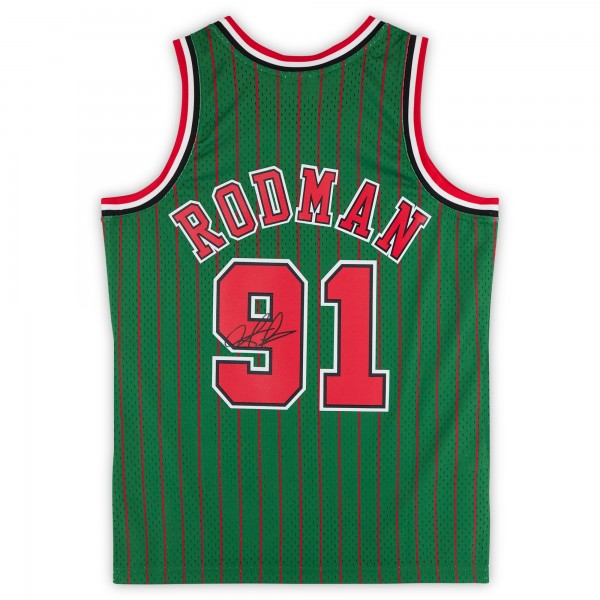 Игровая джерси Dennis Rodman Chicago Bulls Autographed Fanatics Authentic Green Mitchell & Ness 1995-96 Authentic