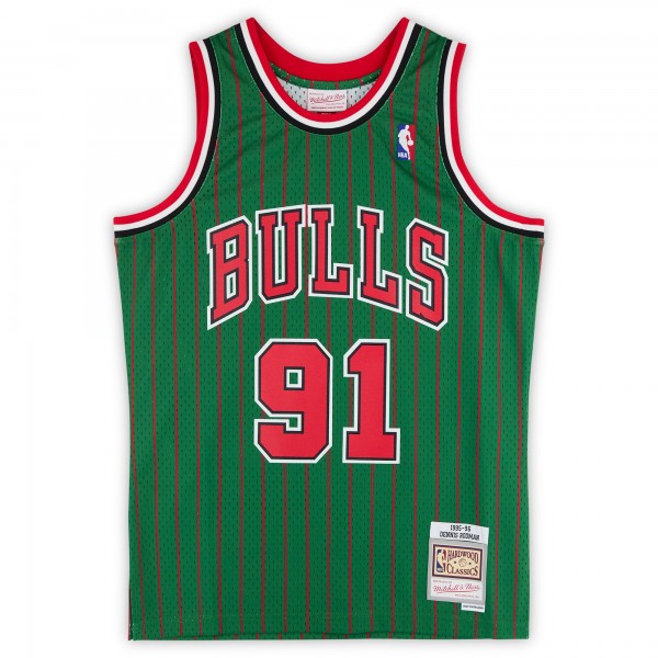Игровая джерси Dennis Rodman Chicago Bulls Autographed Fanatics Authentic Green Mitchell & Ness 1995-96 Authentic