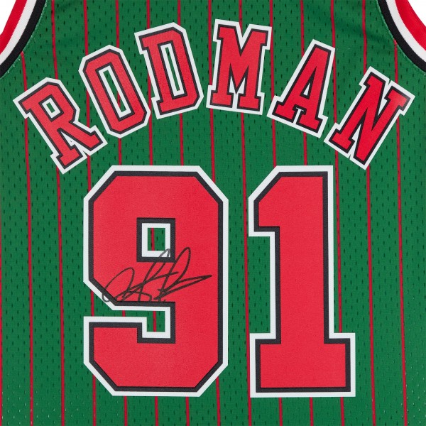 Игровая джерси Dennis Rodman Chicago Bulls Autographed Fanatics Authentic Green Mitchell & Ness 1995-96 Authentic