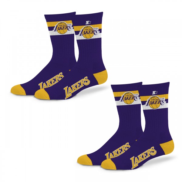 Две пары носков Unisex Los Angeles Lakers Starter Team Color 2-Stripe Crew
