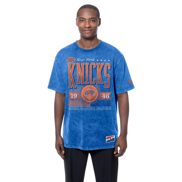 Футболка New York Knicks New Era Blue Oversized Throwback Collection Mineral Wash