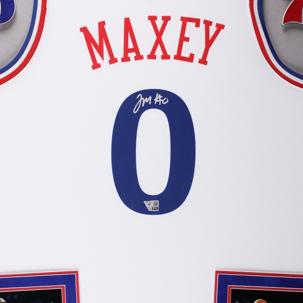 Tyrese Maxey Philadelphia 76ers Autographed Fanatics Authentic Deluxe Framed White Nike 2024-25 City Edition Swingman Jersey