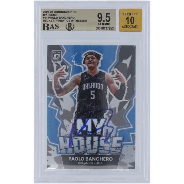 Paolo Banchero Orlando Magic Autographed 2022-23 Panini Donruss Optic My House #11 Beckett Fanatics Witnessed Authenticated 9.5/10 Rookie Card