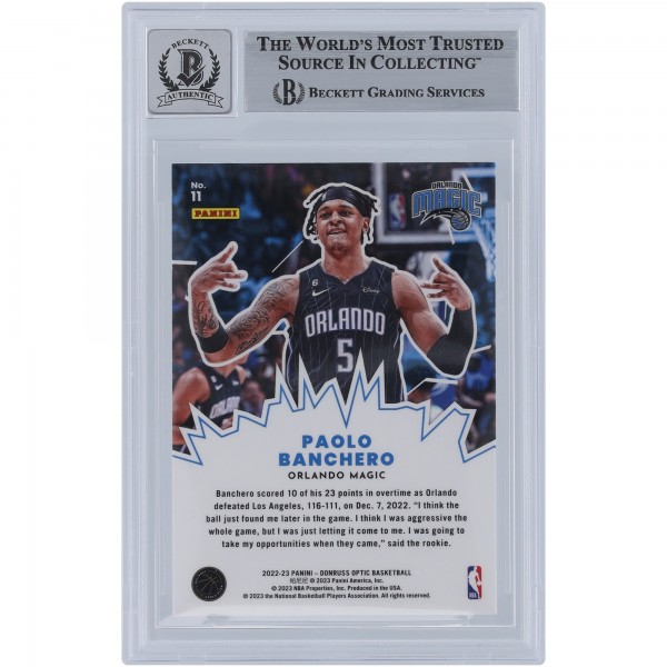 Paolo Banchero Orlando Magic Autographed 2022-23 Panini Donruss Optic My House #11 Beckett Fanatics Witnessed Authenticated 9/10 Rookie Card