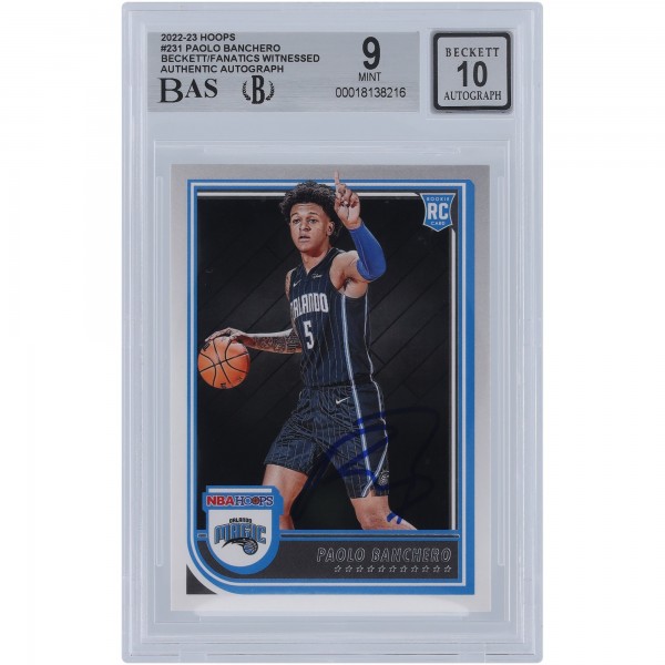 Paolo Banchero Orlando Magic Autographed 2022-23 Panini Hoops #231 Beckett Fanatics Witnessed Authenticated 9/10 Rookie Card