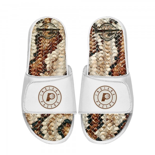 Unisex Indiana Pacers ISlide White Stacked Snake Gel Slide Sandals