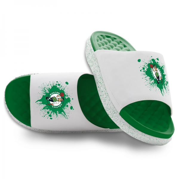 Unisex Boston Celtics ISlide Kelly Green/White Centered Logo Splat Motive Slide Sandals
